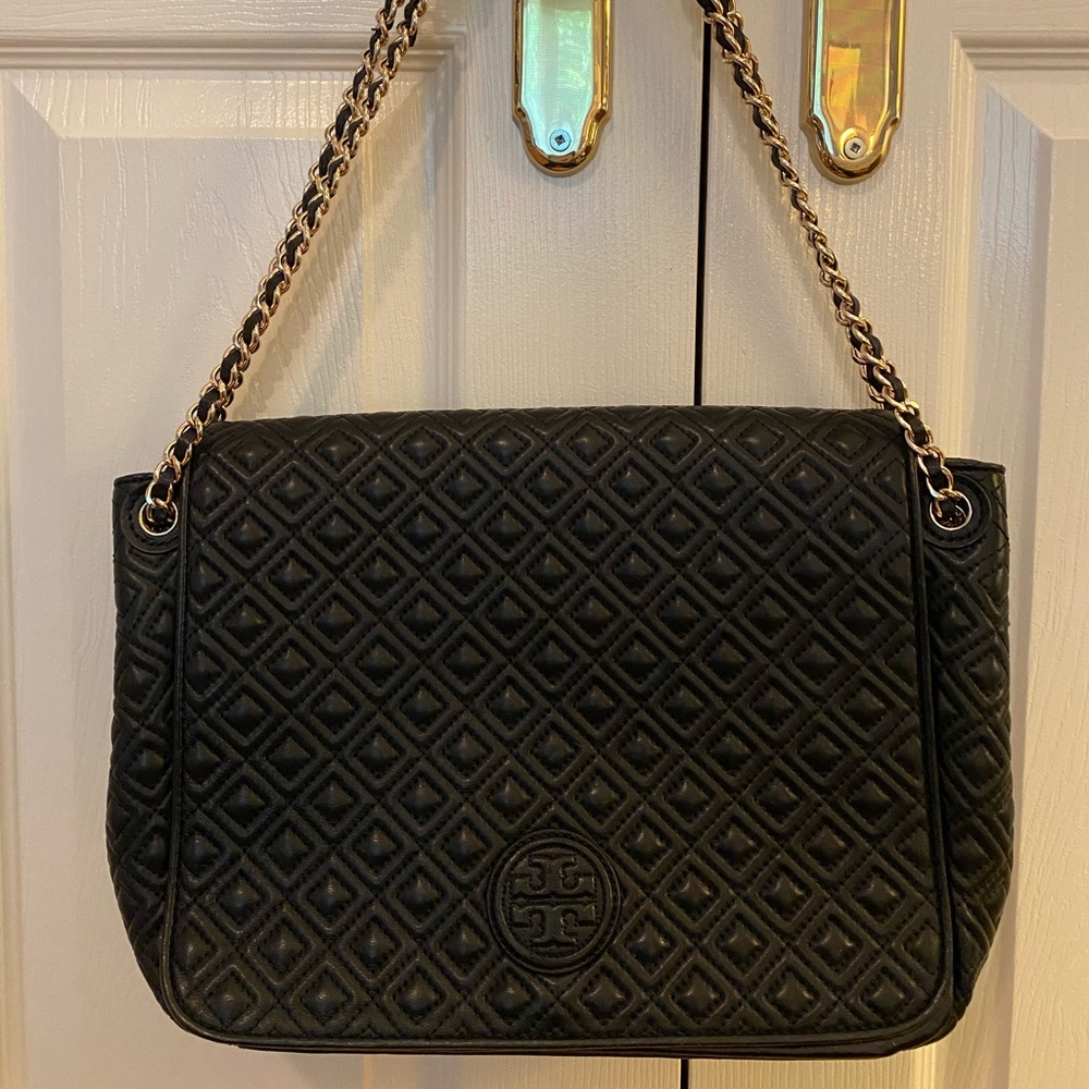 TORY BURCH Black Quilted Leather Shoulder Bag